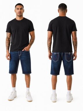 True Religion Ricky Big T Flap Shorts Dark Migration Wash SZ 30